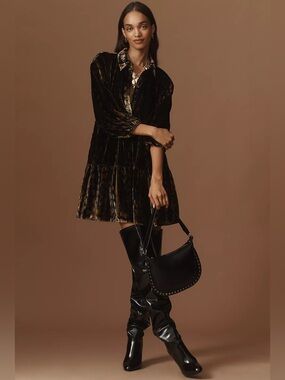Anthropologie Maeve The Bettina Tiered Shirt Dress: Mini Velvet Edition Medium